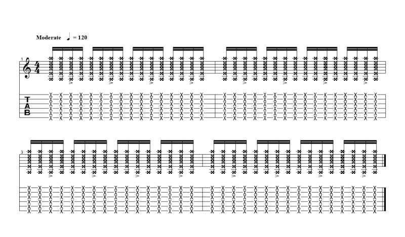 16分音符を基本とした四分音符ごとにアクセントをつけるリズムパターン3つ目