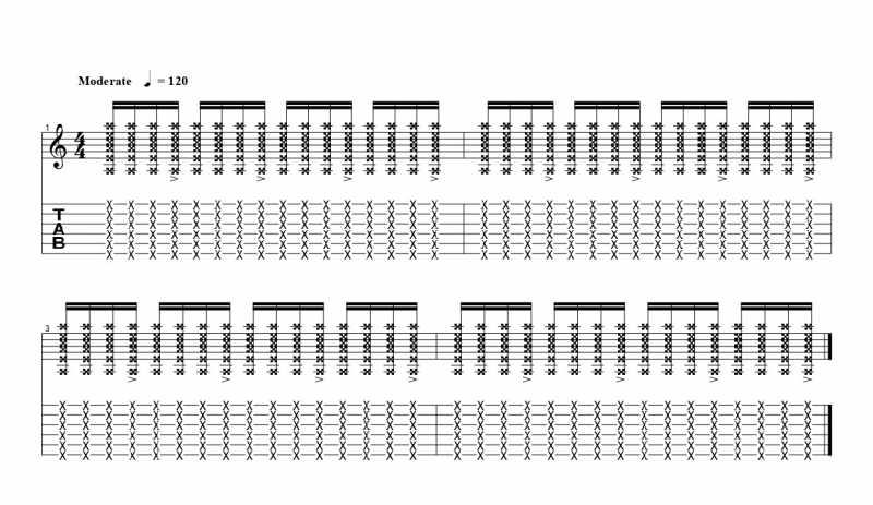 16分音符を基本とした四分音符ごとにアクセントをつけるリズムパターン4つ目