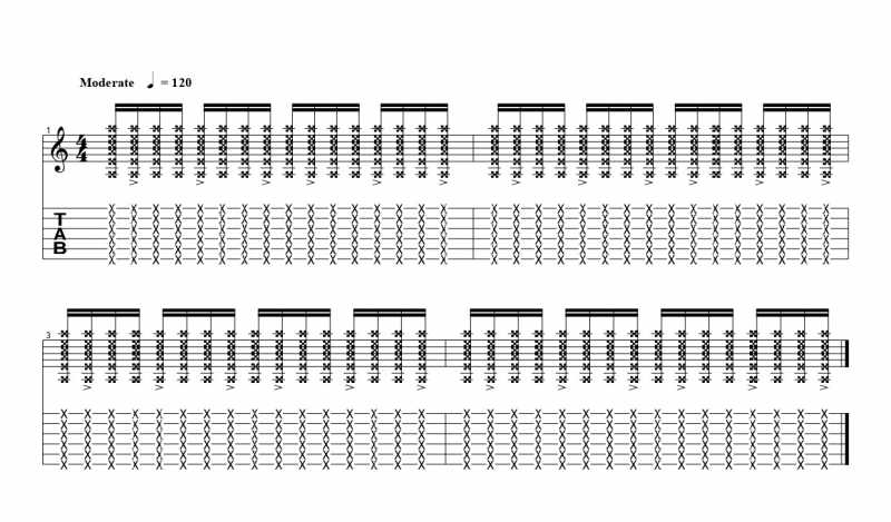 練習フレーズ2：16分音符を基本とした付点八分音符ごとにアクセントをつけるリズムパターン2つ目