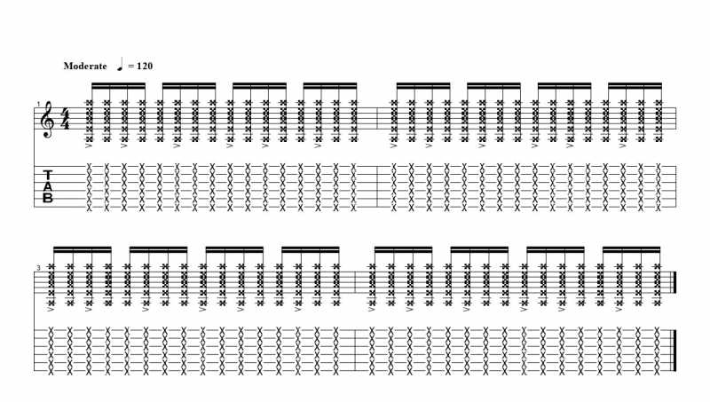 練習フレーズ2：16分音符を基本とした付点八分音符ごとにアクセントをつけるリズムパターン3つ目