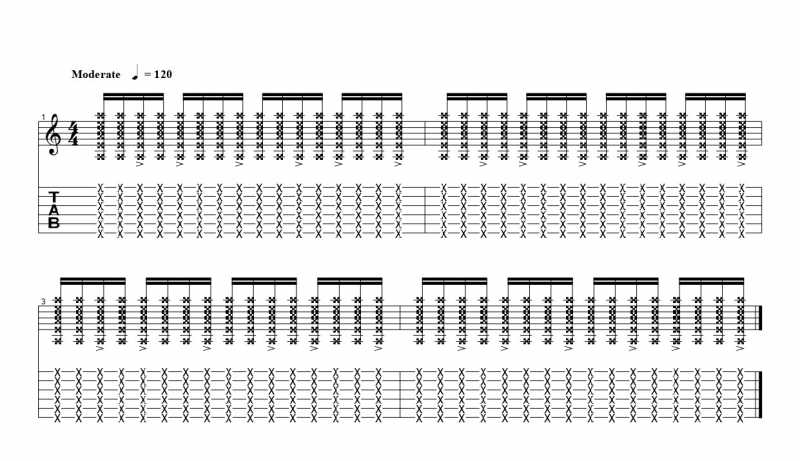 練習フレーズ2：16分音符を基本とした付点八分音符ごとにアクセントをつけるリズムパターン5つ目
