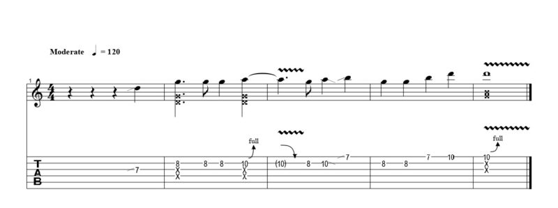 練習フレーズ1：単調なメロディーにチョップ奏法を組み合わせる